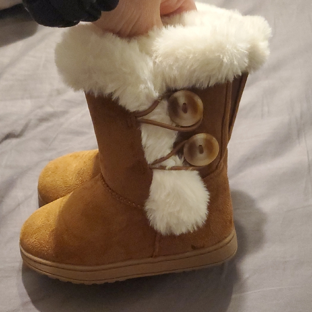 Brown Faux Fur Lined Boots with Button Accents